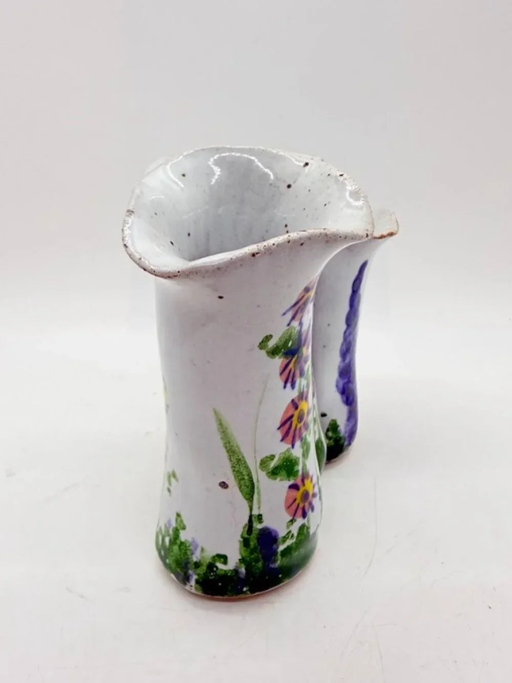 Studio Art Pottery Bud Vase 3-Finger Cluster Speckled Stoneware Signed Hull